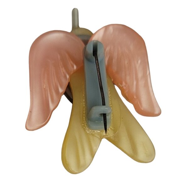 Vintage Pink, Blue, and Yellow C-Clasp Lucite Plastic Bird Pin - Picture 2 of 8